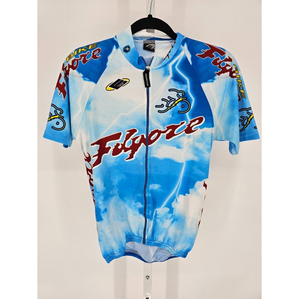 Vintage Y2K Mens Sz M Full Zip Cycling Jersey Short Sleeve Blue White